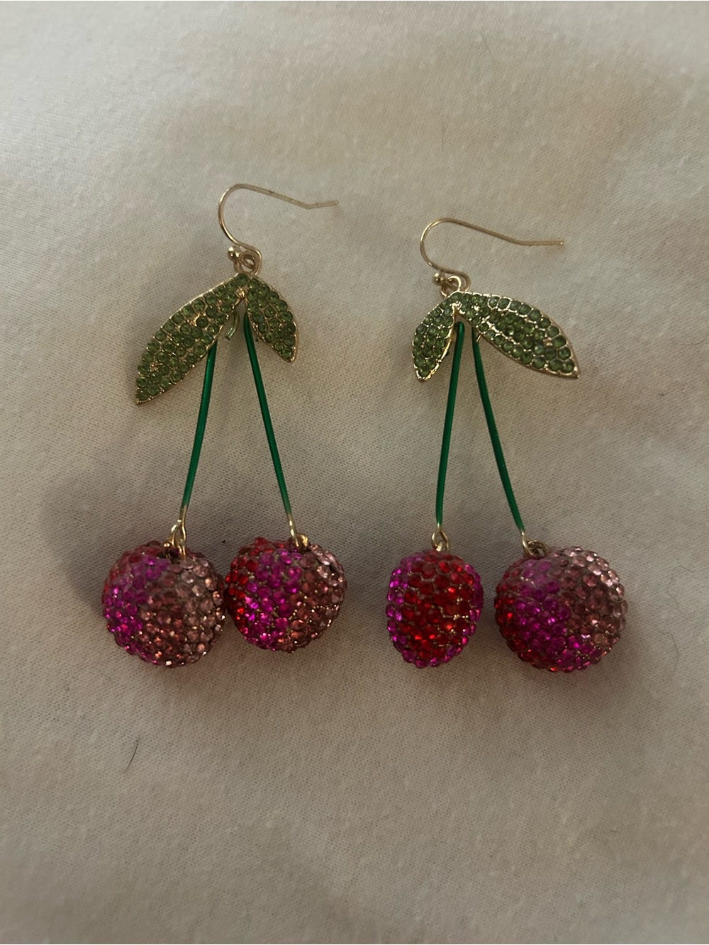 Pink Crystal Cherry Drop Earrings - Unbranded